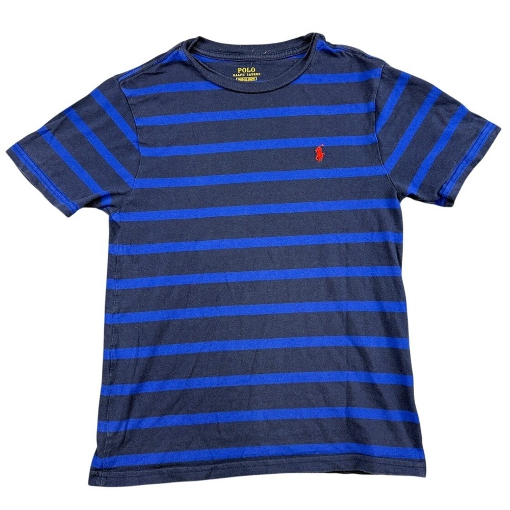 Polo Ralph Lauren Boys Navy Blue Royal Blue Striped Short Sleeve T-Shirt Size M
